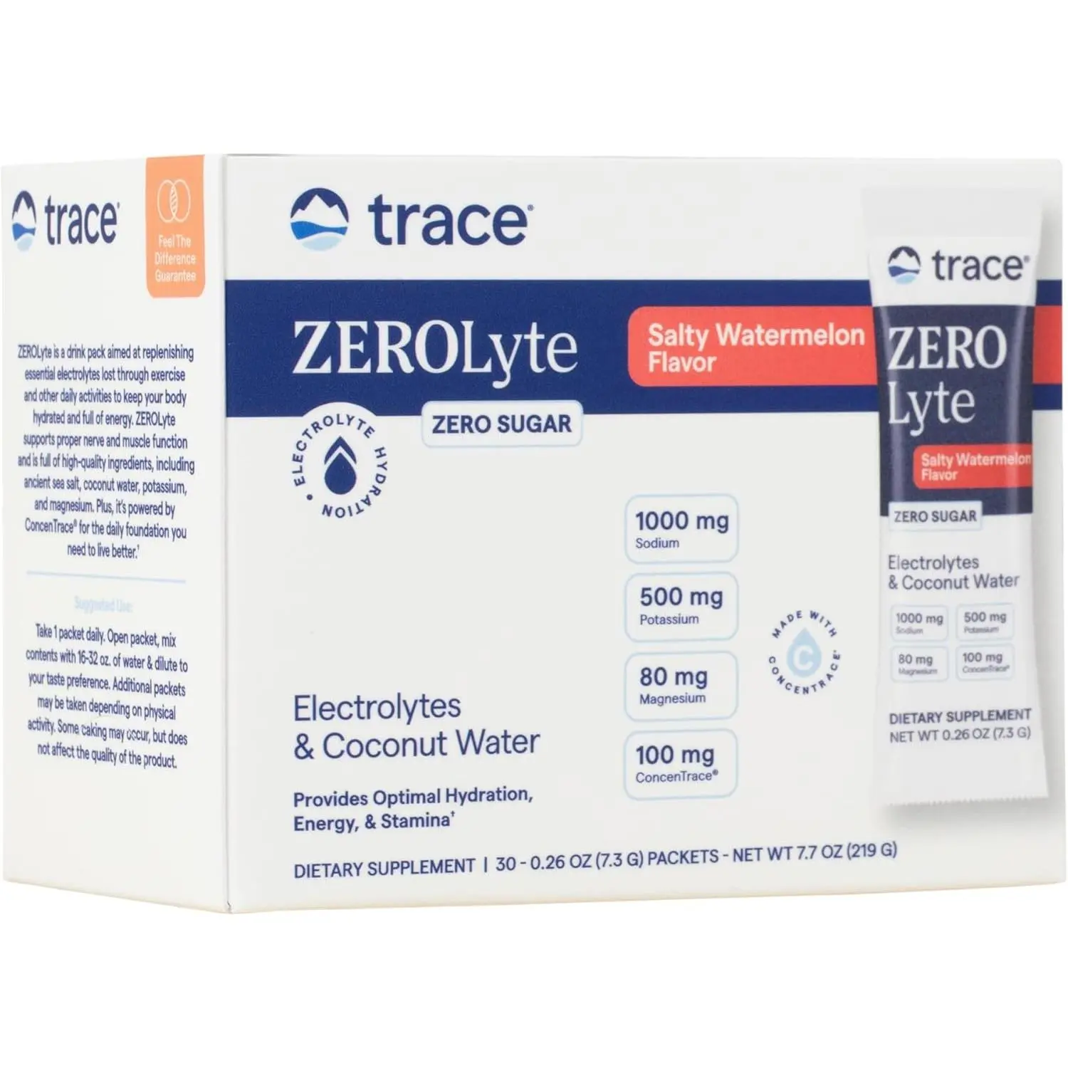 Trace Minerals ZeroLyte - Sodium & Electrolyte Replenishment - Energy & Hydration Support Drink Powder - Nerve & Muscle Function Support - Salty Citrus, 30 Packets (30 Servings)