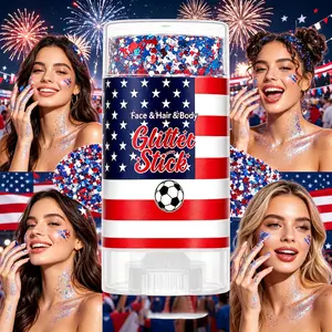 3-in-1 Patriotic Red White Blue Glitter Stick Kit - American Flag, Soccer, Star Chunky Glitter, Holographic Hair & Body Gel Cosmetic Makeup for 4th of July, Sports Game Festive Party Supplies