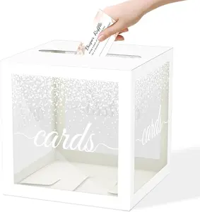 White Pot Clear Cards Box, Cards Receiving Box For Birthday, Wedding, Bridal or Baby Shower, Graduation, Anniversaries and Engagement Parties