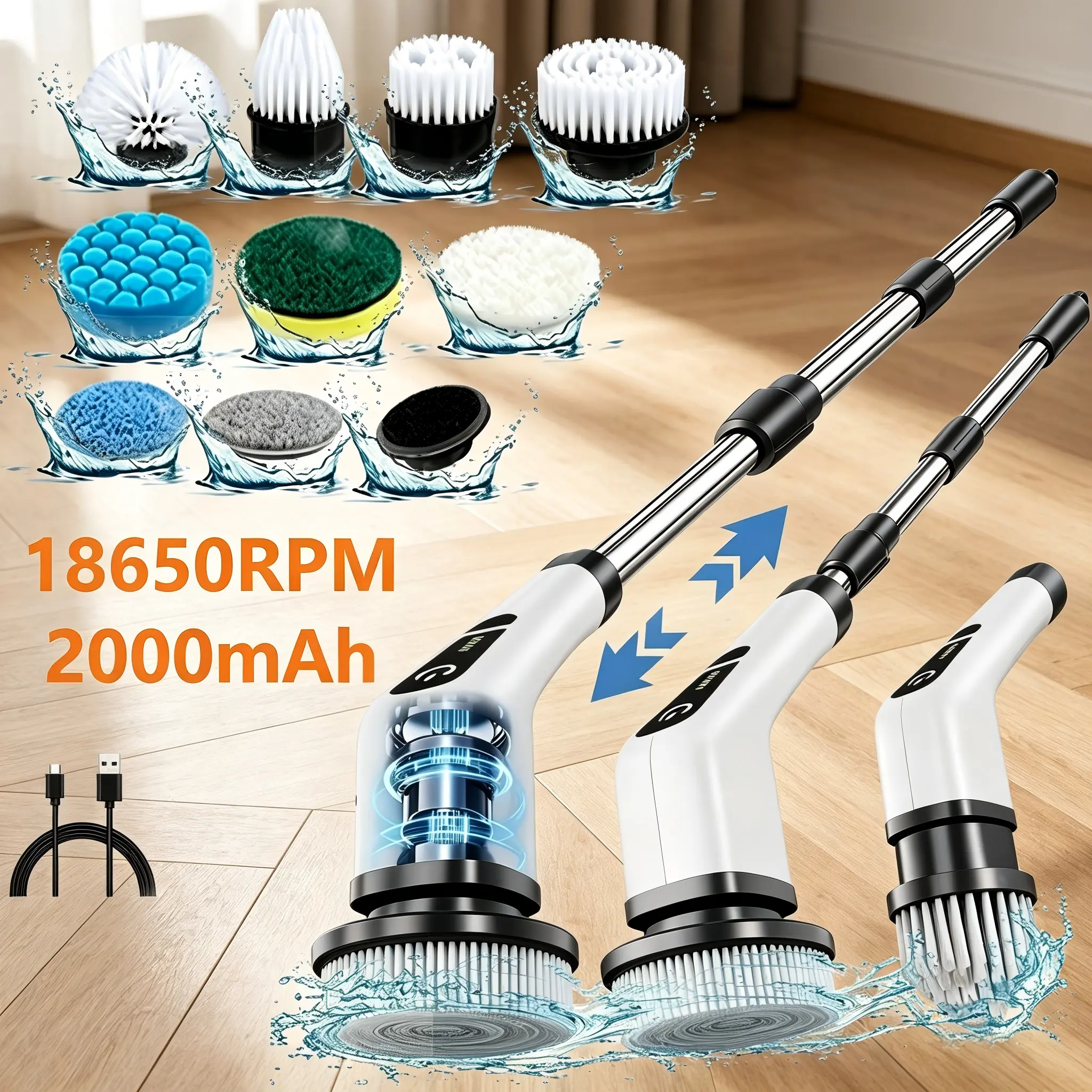 Electric Spin Scrubber, Cordless IPX7 Waterproof Bathroom Cleaning Brush, 5 Adjustable Speeds, 9 Replaceable Brush Heads, Extendable Handle for Shower, Tub, Tile & Grout #TikTokShopBackToSchool #SohoChic