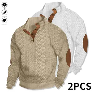 Pack of 2, men's casual sweater, men's stand-up collar long-sleeved casual knitted sweater, the front skirt adopts button-type opening and closing method, the fabric is medium elastic, and the texture is soft. It is a knitted sweater style.