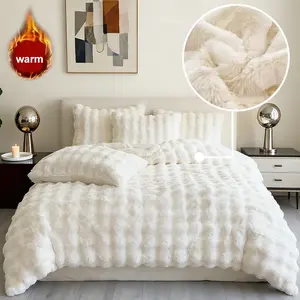 Fluffy Plush Quilt Cover Set 2/3 Piece Set, Washable Fluffy Faux Fur Bedding Set, Soft and Comfortable Breathable Polyester Bedding Set, Soft Bedding Sets - (1 Quilt Cover + 1 or 2 Pillowcases) Warm Teddy Wool Duvet Set for Spring and Winter