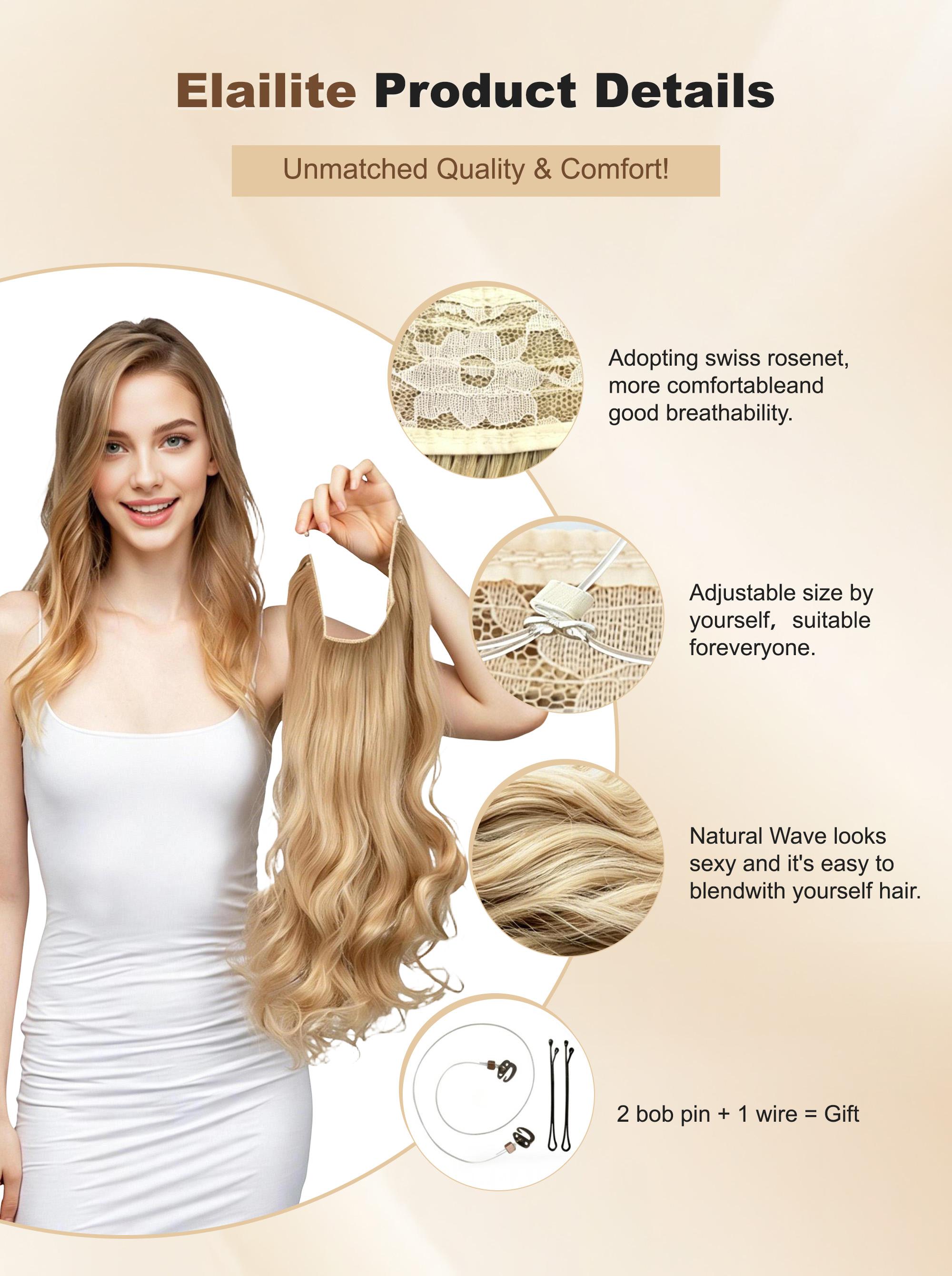 [Qbeauty 2026] Invisible Halo Hair Extensions - 14" to 22" Secret Wire Hairpiece - Natural Body Wave for Daily Volume - Seamless No-Clip Long Curls - Instant Length & Thick Curls for Women