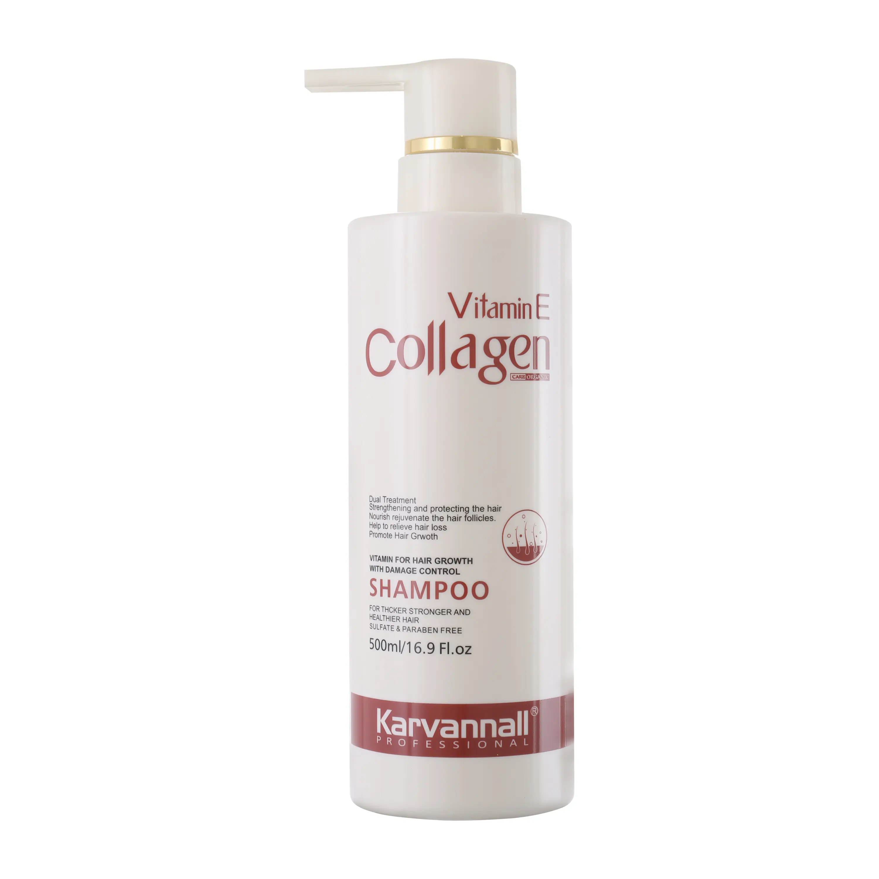 Karvannall Vitamin E & Collagen Hair Repair Shampoo for Thicker Stronger Healthier Hair Fight Hair Loss Dandruff Sulfate Free 500ml 16.9 Fl oz