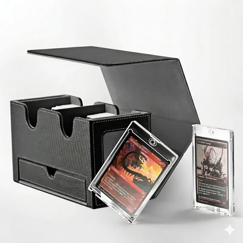 mtg card display case Amazon.com: Jaffzora Deck Box for MTG Commander, Magnetic Card Display Case,  TCG Card Storage Box, Holds 100 Double-Sleeved Cards, Black&Green : Toys &  Games