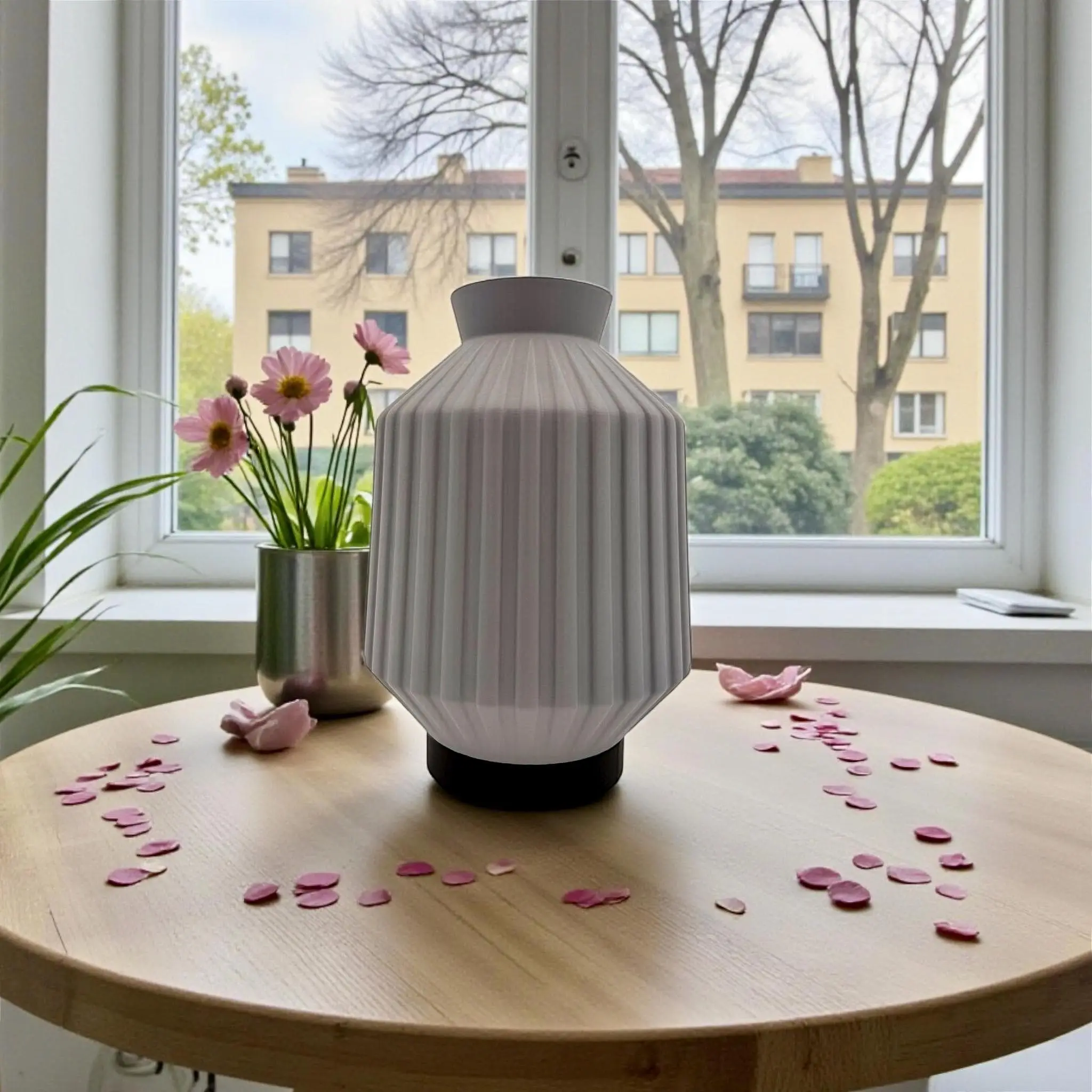 Geometric Vase with Color-Selectable Base Platform - Modern Minimalist Home Decor Centerpiece