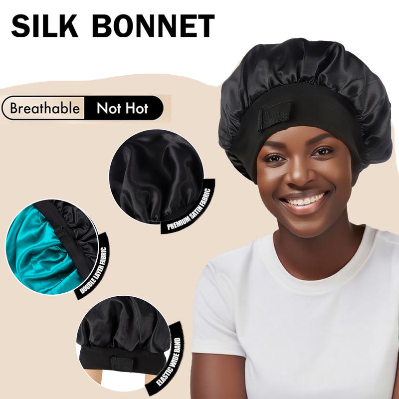 TwiceBeauty Silk Bonnet for Sleeping Double Layer Satin Bonnet Adjustable Bonnets for Black Women Sleep Cap Reversible Hair Bonnet for Curly Hair Haircare Teal