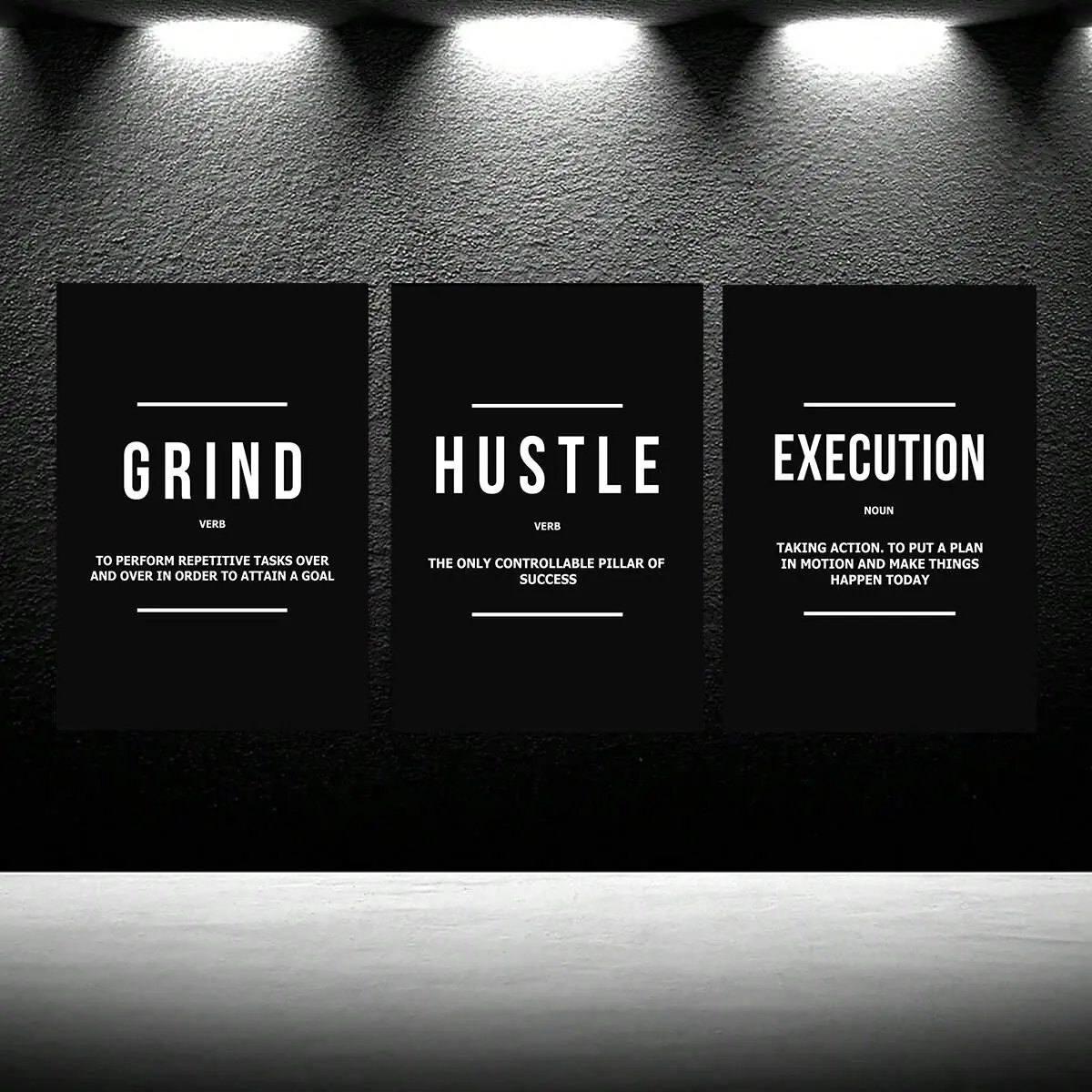 Unframed Modern Waterproof 3-Piece Posters Set - Motivational Grind-Hustle Success Quote Wall Art, Long-Lasting Entrepreneur Gift with Box, Home Decor Accent for Kitchen & Room Decoration