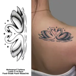 Couple style waterproof temporary tattoo sticker magic tattoo lasting 7-15 days black and white swan pattern herbal juice semi permanent tattoo simulation tattoo Tattoos on arms and legs