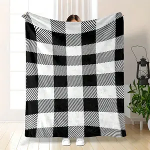 Cozy Black & White Buffalo Plaid Plush Throw Blanket