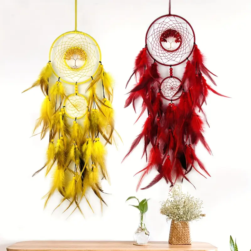 1pc Vintage Multicolor Crystal Stone Hand-Woven Dream Catcher with Optional Colorful Wind Chime - Creative Home Decor Hanging Ornament for Wall, Holiday Gift, Party Arrangement (Green)