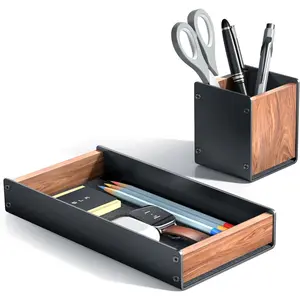 Walnut Desk Tray with Pen Holder Set,  Wooden Desk Drawer Organizer Office, Organizer Tray for , Pen, Watch