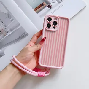 Anti-Drop Phone Case Cover with Lanyard, Full Screen Striped Pattern, Tpu Material, Fits iPhone 11/12/13/14/15/16 Series, Gift for Family & Girlfriend