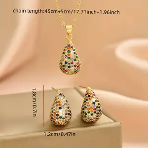 3pcs/ set of Autumn and Winter New Fashion Girls' Water Droplet Shaped Necklace Earrings Set, Inlaid with Synthetic Zirconia Jewelry Set, Suitable for Girls' Daily Clothing Matching Jewelry Set, A New Year Gift for Girls magnetic earrings earring stack