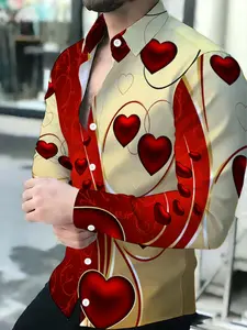 Men's Long Sleeve Shirt with Novel Heart Print