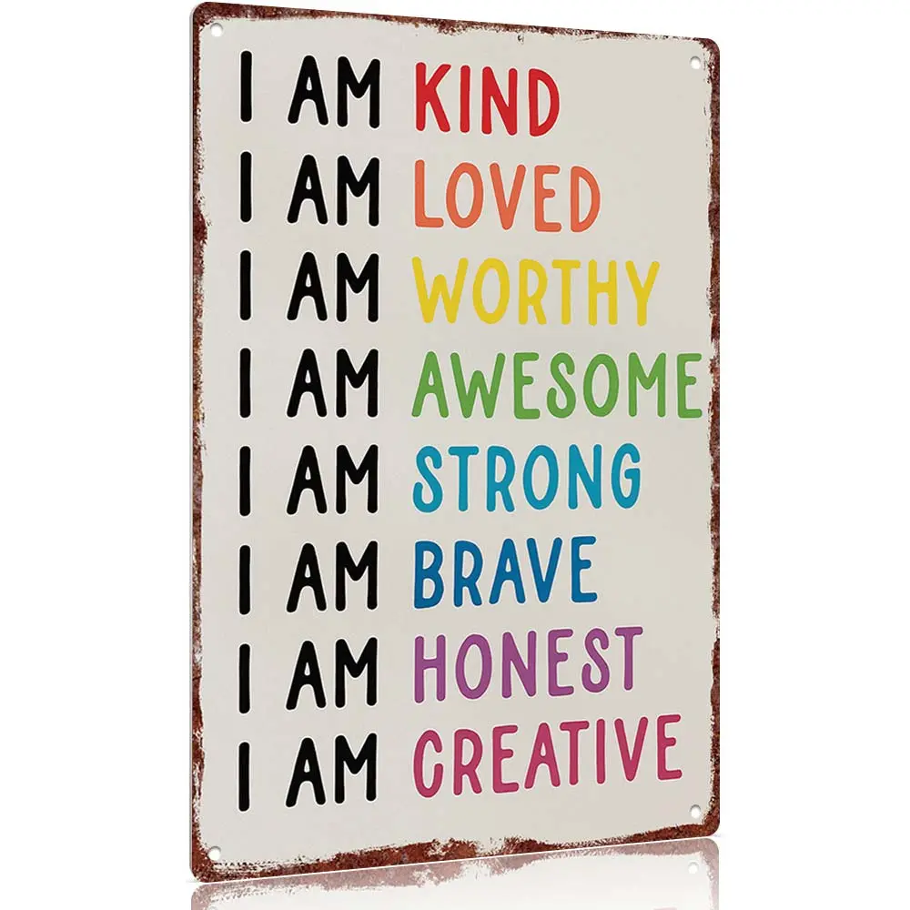 12x8 in Aluminium Metal Signage, Colorful "I Am Affirmation" Decorative Plaque, Home Supplies Plaque, Home Decor Gifts for Bedroom & Office, Motivational Flat Wall Decor Accessory