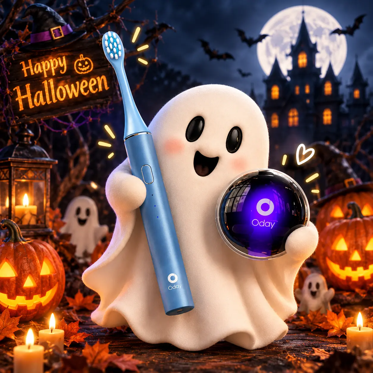 ODAY Sonic Electric Toothbrush Kit for Adults - USB Rechargeable Cordless for Teeth with UV Sanitize Wireless Charger, 4 Soft Replacement Brush Heads, Waterproof Oral Care Gift Set for Halloween