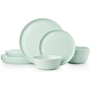 Dinnerware Sets for 4, 12- Lightweight Porcelain plates and bowls sets, Scratch Resistant Dish Set, Modern Kitchen Dinner Set, Microwave & Dishwasher Safe, Mint Green