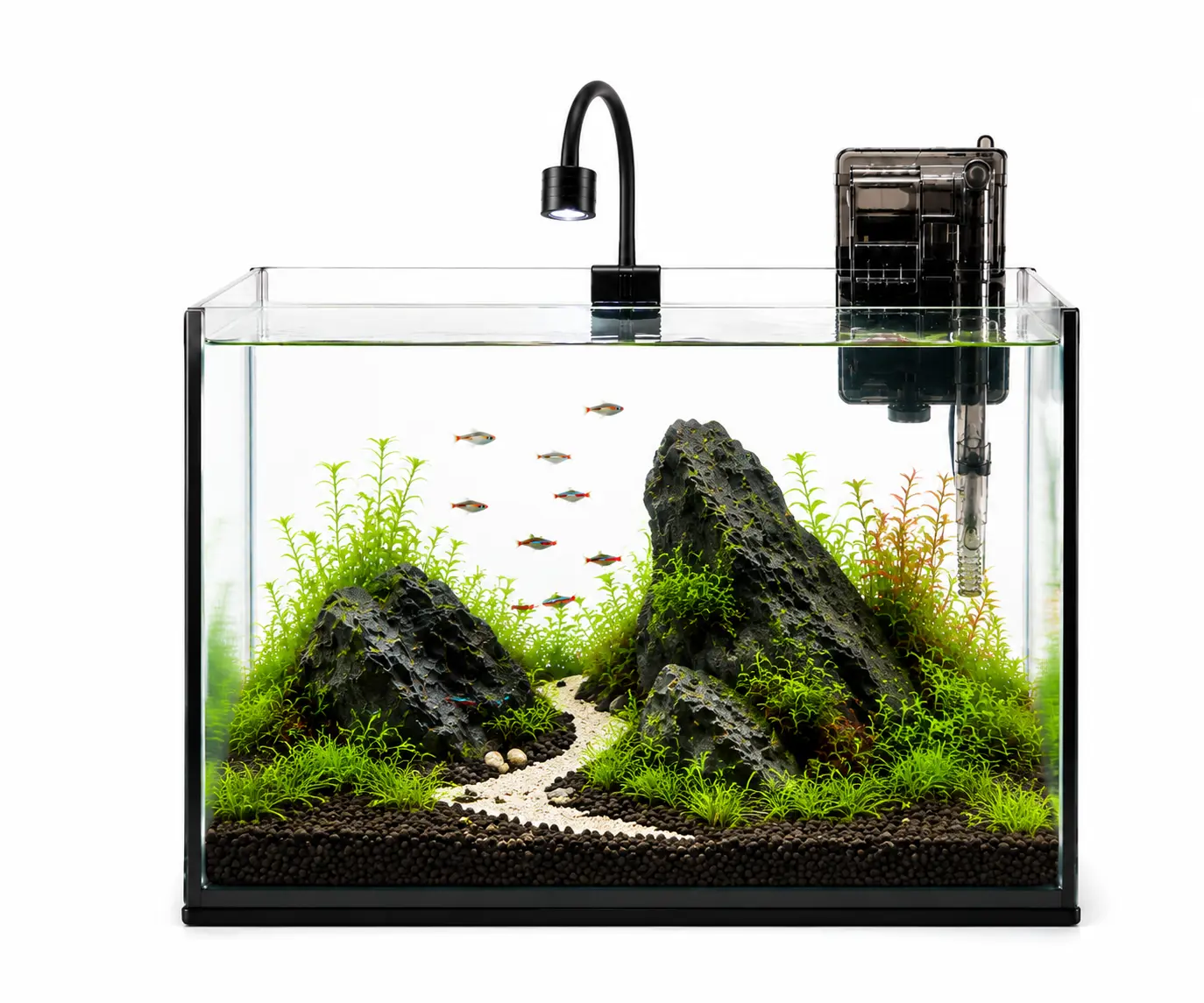 Glub Glub 2.8 Gal Zen Aquarium Starter Kit - Aesthetic Ultra-Transparent Fish Tank with Quiet Waterfall Filter & USB Dimmable Light, Minimalist Desktop Decor for Betta