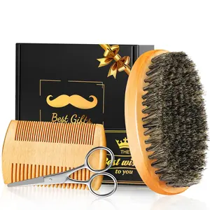 Beard Brush Beard Comb Set for Men Dad Husband: Father's Gifts from Daughter Wife Natural Boar Bristle Brush Pear Wood Comb Facial Hair Grooming as a Styling Tool