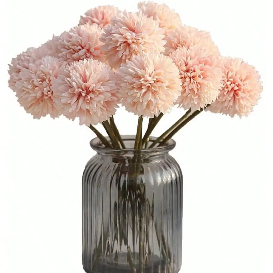 Realistic Artificial Ball-Shaped Chrysanthemum Bouquets - Natural Look Fake Flowers with Long Fuzzy Texture Wire Stems, All-Seasons Home Decor for Wedding Planners, DIY Table Decor Supplies