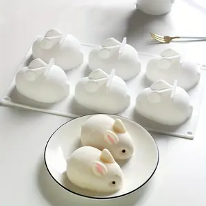 8.03in 1pc Easter Rabbit Bunny Shape 6 Grids Silicone Mousse Cake Mold Soap Making Tools Pastry Baking Molds Form For Plaster DIY Silicone Cake Pan