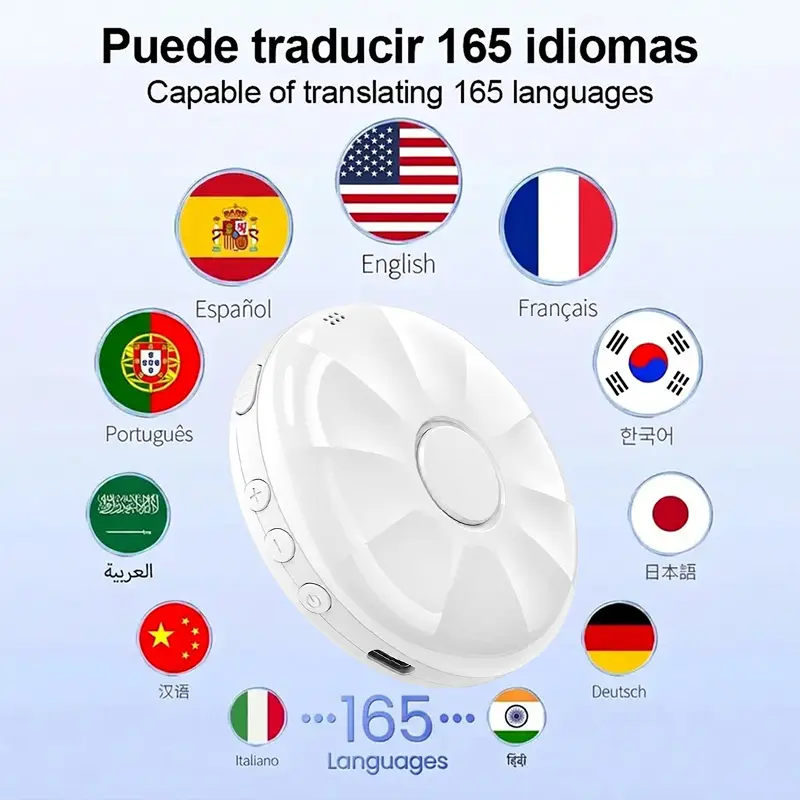 Portable Wireless AI Language Translator  - Spanish & English Practice Companion, 165-Language Support,  Instant 2-Way Translation for Work Use, Smart Tutor for Electronic Learning