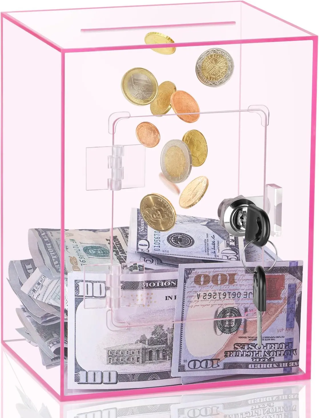 Clear Piggy Bank for Adults Kids, Large Acrylic Piggy Bank Money Saving Box for Cash Saving with Key, Openable Clear Acrylic Savings Jar for Real Money
