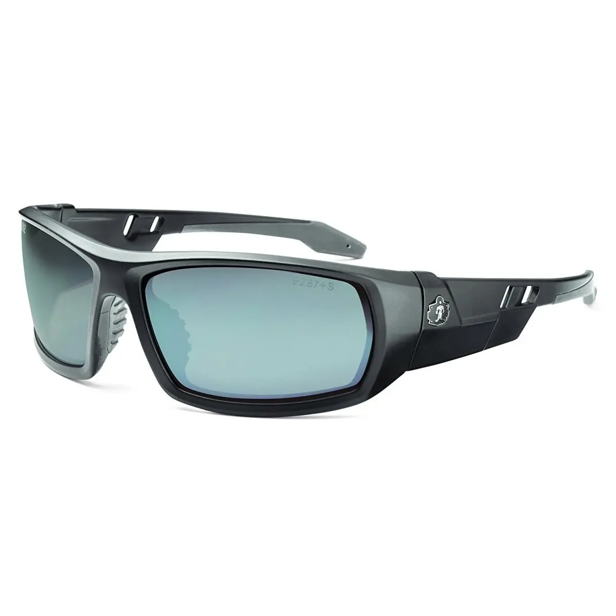 212 MAIN Ergodyne Skullerz Safety Glasses - Nylon Frame with Rubber Accents, Matte Black Finish, Silver Mirror Scratch-Resistant Lenses, Resists Sweat, 0.07 lbs, 2.8x5.8x2 in