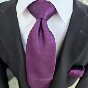Purple Silk Tie Pocket Square Cufflinks Set