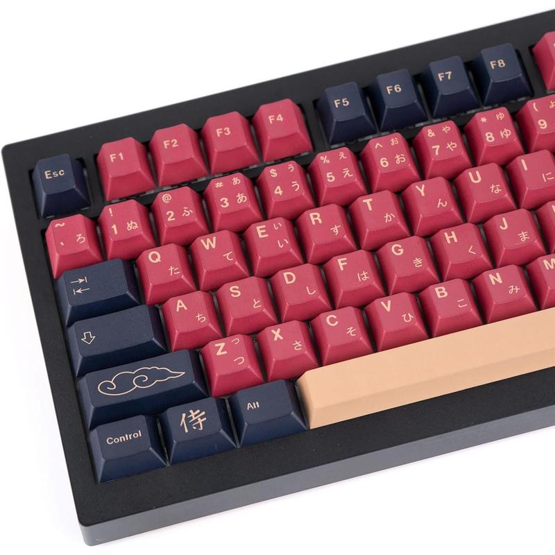 Red Samurai Keycaps 129 Cherry Profile Dye Sublimation PBT Customized Keycaps Set with Puller for Cherry Mx Switches Mechanical Keyboard 61/87/104/108