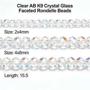 Clear AB K9 Crystal Glass Faceted Rondelle Beads Size 2x4mm 4x8mm 15.5" Strand