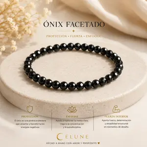Natural Faceted Onyx Crystal Bracelet - Elastic Strap, Protection Benefits, Focus Benefits, for Daily Wear