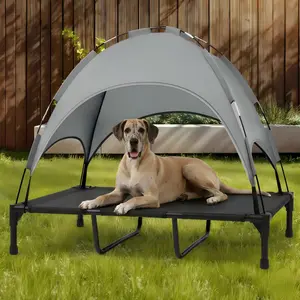 Elevated Dog Bed with Canopy, Portable Dog Cot with Removable Shade Tent, Outdoor Raised Pet Cot Cooling Bed for Dogs,Black