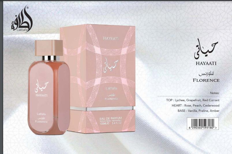 LATTAFA HAYAATI FLORENCE 3.4 FL.OZ EDP SPRAY For Women Floral Fragrance Perfume Scent Blend Scented Aroma Cosmetic Cologne Eau De Parfum free sample products fragrance sets