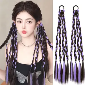 2-piece set 18inch synthetic wig, featuring colorful short sock braids, designed with elastic bands, perfect for daily wear or parties