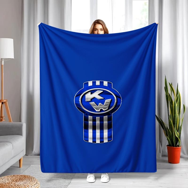 KW  Flannel Blanket - 100% Polyester Soft Lightweight, Contemporary Bold Blue White Design, Plush Texture, All Season Use for Bed Sofa & Home Decor