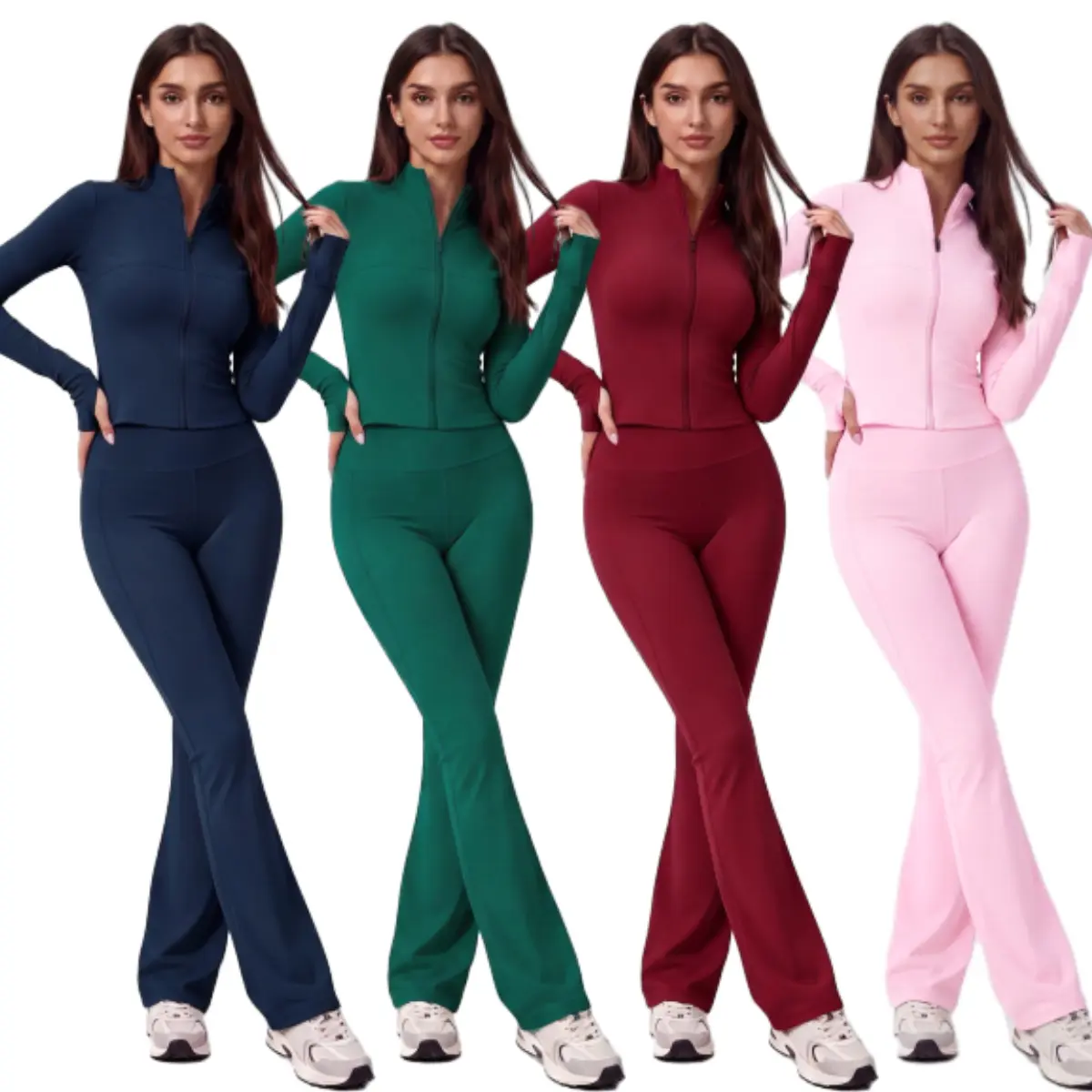 Women's 2 Piece Sport Set, Long Sleeve High Waist Pants, Quick Dry Yoga, Slim Fit Gym Wear, Casual Exercise Clothing