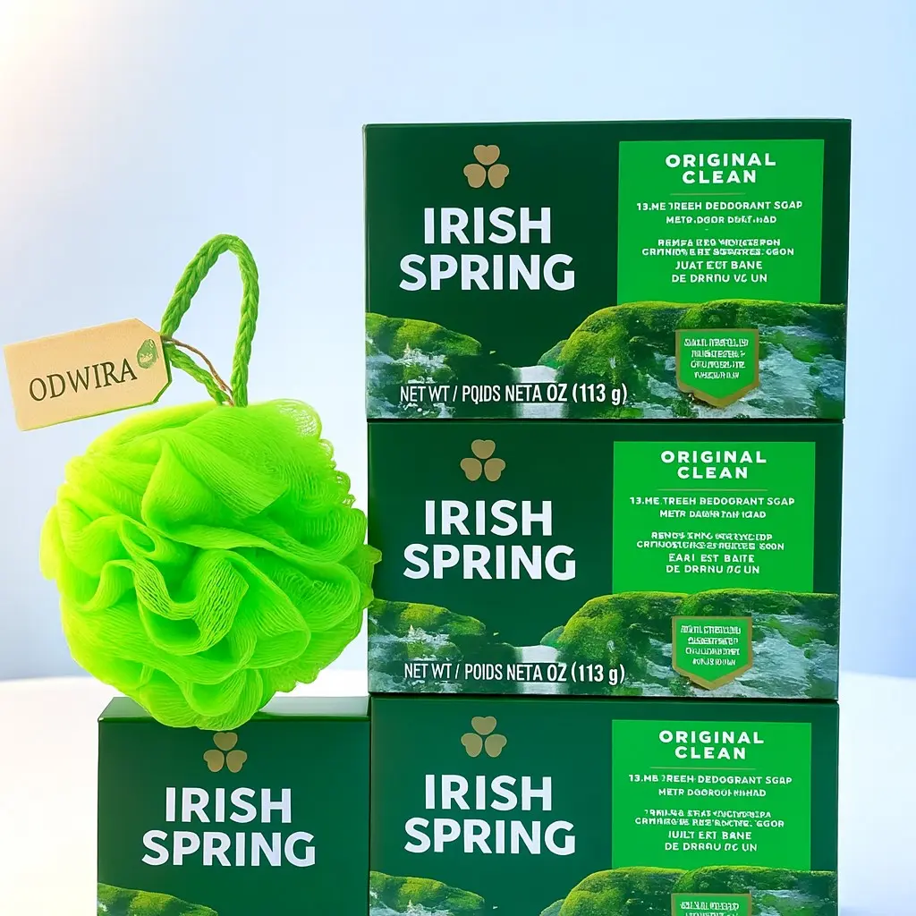 Irish Spring Original Bar Soap 6-Pack 500g Each Mild for Skin 12 Hours Fresh for Face Body Hand Plus Bathing Loofah Sponge Cleansing