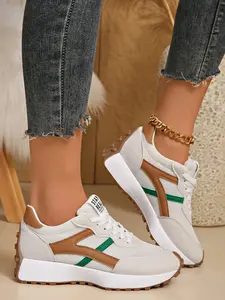 Women's Fashion Sneakers Thick Sole Design, Casual Comfort Walking Shoes, Daily Wear Textile Upper, All Seasons