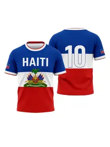 Customized name-number short-sleeved shirts for the Haitian football team, football fan shirts in the style of the Haitian flag, jerseys for supporters of the World Cup matches, personalized gift-style men's and women's clothing.