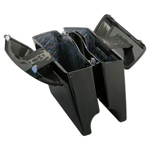 HOGWORKZ® Aftermarket Stretched Saddlebag Liners '94-'13 | Black w/ Blue Stitching