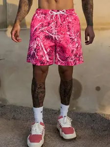 Men's Regular Fit Camo Print Shorts, Casual Comfy Breathable Shorts for Beach Vacation, Men's Bottoms for Summer, Floral Print Shorts