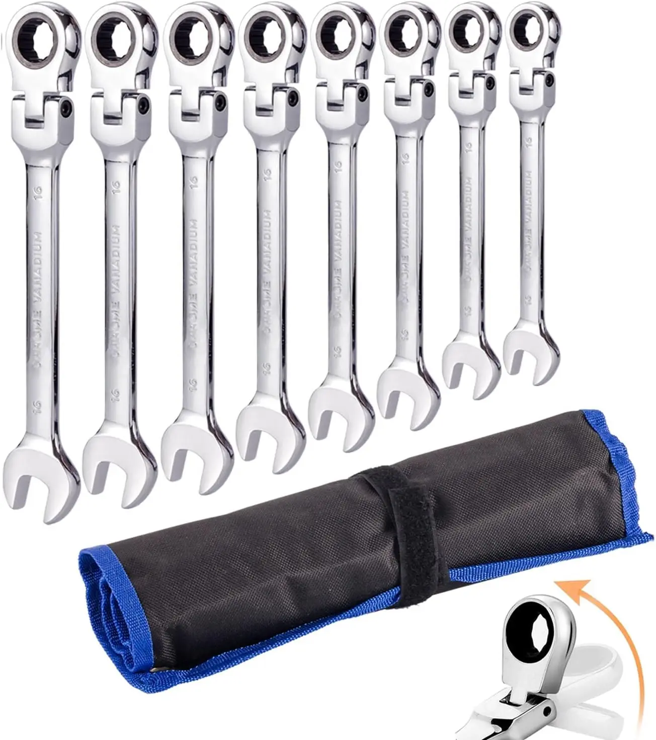 Flexible Ratcheting Wrench Set 8PCS – Qnkaa Metric 9–17mm Flex Head Gear Spanner Combination Wrench Kit for Automotive & DIY