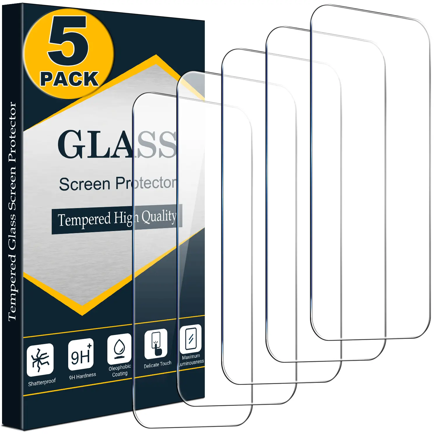 5 Pack Screen Protectors for iPhone 17 16 15 14 13 12 11 Pro Max X XR 6 7 8 Plus SE, HD Tempered Glass Film, 9H Hardness, Bubble Free, Case Friendly