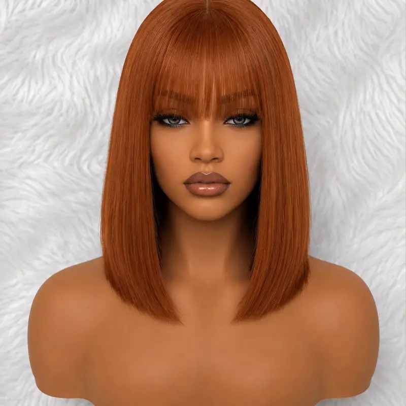 10-Inch  dark ginger Fringe Bob Wig – SDD 100%Human Hair