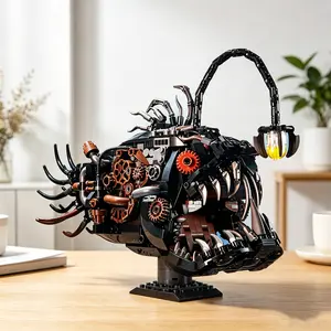 1038-Piece Mechanical Lanternfish Building Set, LED Light, Deep Sea Animal Model, Hinged Joints, Display Base, Smart Toy, Birthday Gift, Building Block Sets