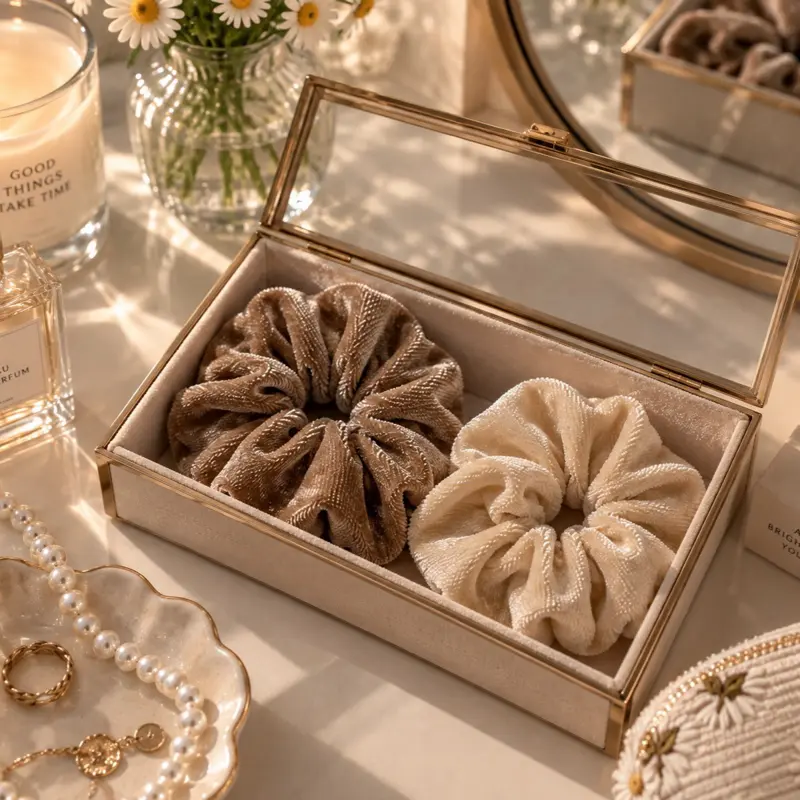 2-pack Oversized Velvet Scrunchies – Neutral Colors