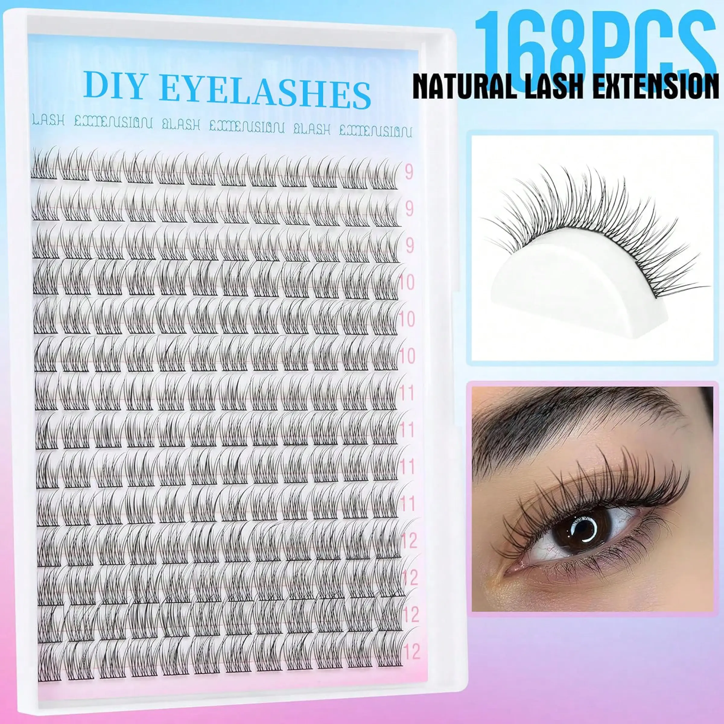 168 Pcs C Curl Natural False Lashes, Lightweight DIY Eyelash Extensions Set, 12mm Single Fiber, DIY Home Use, High-Quality Gift for Holidays
