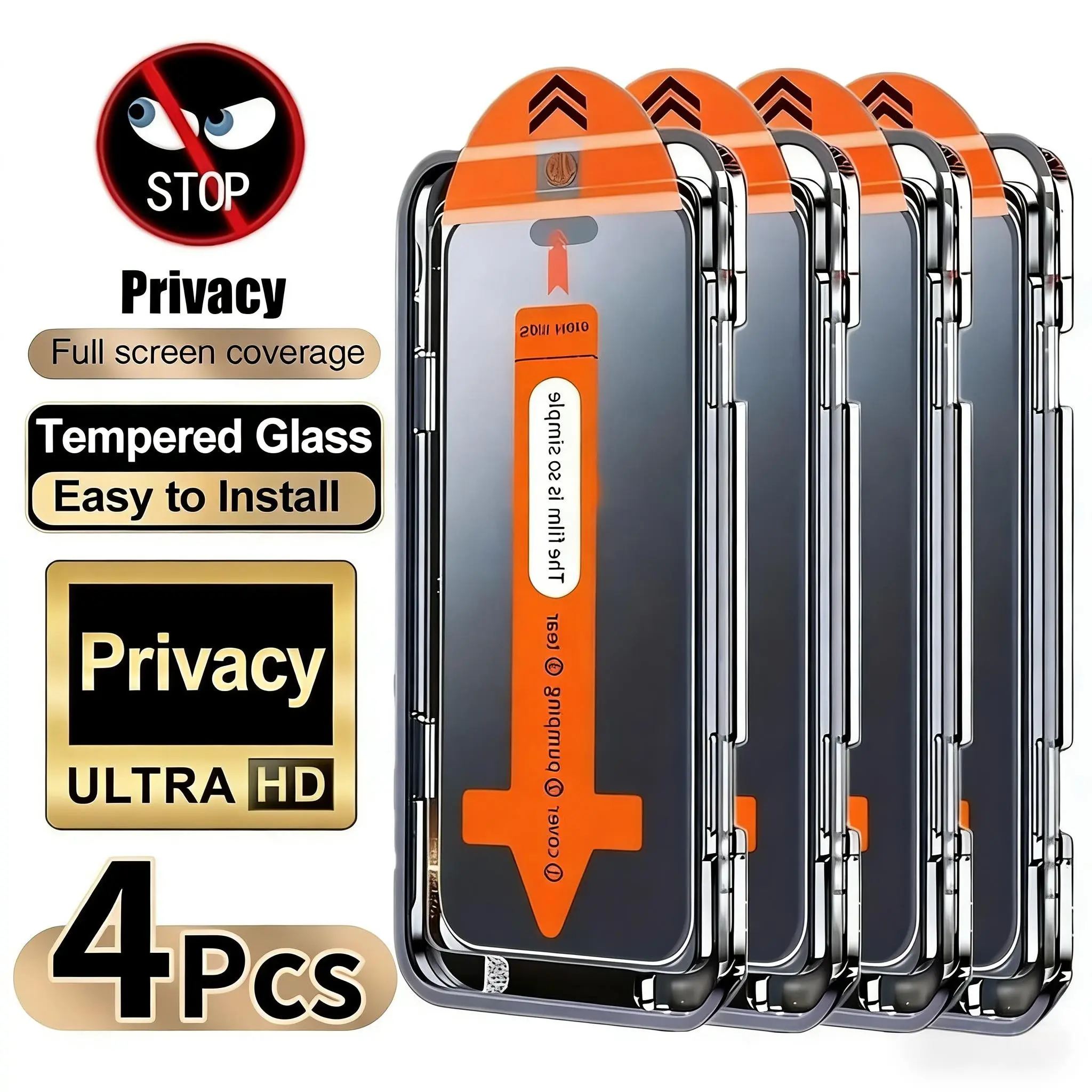4pcs Full Cover Privacy Tempered Glass Screen Protector For iPhone 17 Pro Max/17 Air/16 Pro Max/15 Pro/16/15/14/13/12/11/7/8/SE2/SE3, Smartphone, 9H+ Hardness,Ultra HD,Anti-Scratch,Anti-Fingerprint,Easy to Install, Screen Protector Film